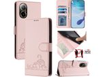 Custodia In Pelle Per Realme C67 4G, Dolce Gatto Custodia Flip Con Funzione Stand E Portafoglio Rosa