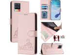 Custodia In Pelle Per Realme 8 / Realme 8 Pro 4G, Dolce Gatto Custodia Flip Con Funzione Stand E Portafoglio Rosa