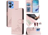 Custodia In Pelle Per Realme 10T/Realme 10S 5G, Dolce Gatto Custodia Flip Con Funzione Stand E Portafoglio Rosa