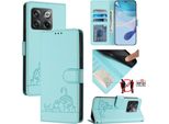 Custodia In Pelle Per Oneplus Ace Pro/Oneplus 10T, Dolce Gatto Custodia Flip Con Funzione Stand E Portafoglio Verde Chiaro