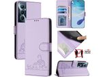 Custodia In Pelle Per Realme C65 4G, Dolce Gatto Custodia Flip Con Funzione Stand E Portafoglio Viola
