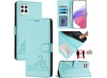 Custodia In Pelle Per Samsung Galaxy A22 4G, Dolce Gatto Custodia Flip Con Funzione Stand E Portafoglio Verde Chiaro