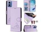 Custodia In Pelle Per Motorola Moto G34, Dolce Gatto Custodia Flip Con Funzione Stand E Portafoglio Viola