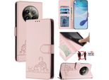 Custodia In Pelle Per Realme 12 Pro/Realme 12 Pro+, Dolce Gatto Custodia Flip Con Funzione Stand E Portafoglio Rosa