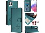 Custodia In Pelle Per Samsung Galaxy A22 4G, Dolce Gatto Custodia Flip Con Funzione Stand E Portafoglio Verde