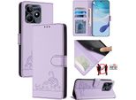 Custodia In Pelle Per Realme Note 50 / C51 / C53 / Narzo N53, Dolce Gatto Custodia Flip Con Funzione Stand E Portafoglio Viola