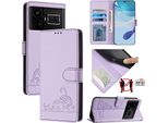 Custodia In Pelle Per Realme Gt 5G/Realme Gt Neo 5G, Dolce Gatto Custodia Flip Con Funzione Stand E Portafoglio Viola