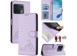 Custodia In Pelle Per Oneplus 10 Pro, Dolce Gatto Custodia Flip Con Funzione Stand E Portafoglio Viola