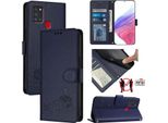 Custodia In Pelle Per Samsung Galaxy A21S, Dolce Gatto Custodia Flip Con Funzione Stand E Portafoglio Blu