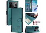 Custodia In Pelle Per Realme GT3, Dolce Gatto Custodia Flip Con Funzione Stand E Portafoglio Verde