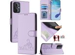 Custodia In Pelle Per Oneplus Nord N20 5G/Reno7 Z 5G/Reno7 Lite/Reno8 Lite/Reno8 Z/Reno8 4G, Dolce Gatto Custodia Flip Con Funzione Stand E Portafoglio Viola