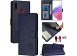 Custodia In Pelle Per Samsung Galaxy A20S, Dolce Gatto Custodia Flip Con Funzione Stand E Portafoglio Blu