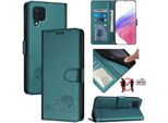Custodia In Pelle Per Samsung Galaxy M32 4G, Dolce Gatto Custodia Flip Con Funzione Stand E Portafoglio Verde