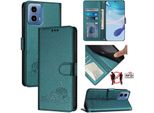 Custodia In Pelle Per Motorola Moto G34, Dolce Gatto Custodia Flip Con Funzione Stand E Portafoglio Verde