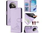 Custodia In Pelle Per Realme 12 Pro/Realme 12 Pro+, Dolce Gatto Custodia Flip Con Funzione Stand E Portafoglio Viola