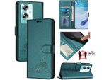 Custodia In Pelle Per Oneplus Nord N30 Se/Oppo A79 5G, Dolce Gatto Custodia Flip Con Funzione Stand E Portafoglio Verde