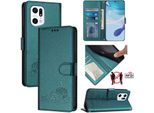 Custodia In Pelle Per Oppo Find X5 Pro, Dolce Gatto Custodia Flip Con Funzione Stand E Portafoglio Verde
