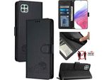 Custodia In Pelle Per Samsung Galaxy A22 5G / F42 5G, Dolce Gatto Custodia Flip Con Funzione Stand E Portafoglio Nero