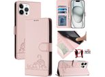 Custodia In Pelle Per Iphone 12 Pro Max, Dolce Gatto Custodia Flip Con Funzione Stand E Portafoglio Rosa