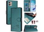 Custodia In Pelle Per Motorola Moto G32, Dolce Gatto Custodia Flip Con Funzione Stand E Portafoglio Verde