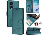 Custodia In Pelle Per Oppo A1 Pro/Reno8 T 5G, Dolce Gatto Custodia Flip Con Funzione Stand E Portafoglio Verde