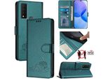 Custodia In Pelle Per Tcl 30 Xe 5G, Dolce Gatto Custodia Flip Con Funzione Stand E Portafoglio Verde