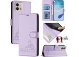 Custodia In Pelle Per Motorola Moto G Stylus 5G (2023), Dolce Gatto Custodia Flip Con Funzione Stand E Portafoglio Viola