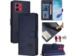 Custodia In Pelle Per Motorola Moto G84, Dolce Gatto Custodia Flip Con Funzione Stand E Portafoglio Blu