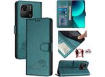 Custodia In Pelle Per Xiaomi Redmi 10A /Redmi 9C, Dolce Gatto Flip Case Con Funzione Stand E Portafoglio Verde