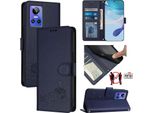 Custodia In Pelle Per Realme Gt Neo 3, Dolce Gatto Custodia Flip Con Funzione Stand E Portafoglio Blu