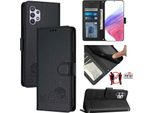 Custodia In Pelle Per Samsung Galaxy A32 5G/M32 5G, Dolce Gatto Custodia Flip Con Funzione Stand E Portafoglio Nero