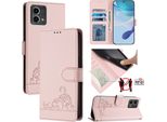 Custodia In Pelle Per Motorola Moto G Stylus 5G (2024), Dolce Gatto Custodia Flip Con Funzione Stand E Portafoglio Rosa