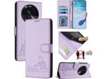 Custodia In Pelle Per Oppo Find X6 Pro, Dolce Gatto Custodia Flip Con Funzione Stand E Portafoglio Viola