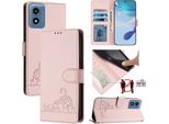 Custodia In Pelle Per Motorola Moto G Play (2024), Dolce Gatto Custodia Flip Con Funzione Stand E Portafoglio Rosa
