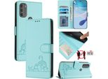 Custodia In Pelle Per Motorola Moto G71, Dolce Gatto Custodia Flip Con Funzione Stand E Portafoglio Verde Chiaro