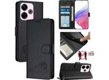 Custodia In Pelle Per Xiaomi Redmi 13 / Note 13R, Dolce Gatto Flip Case Con Funzione Stand E Portafoglio Nero