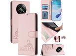 Custodia In Pelle Per Realme 12 5G, Dolce Gatto Custodia Flip Con Funzione Stand E Portafoglio Rosa