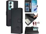 Custodia In Pelle Per Oneplus Nord N30 Se/Oppo A79 5G, Dolce Gatto Custodia Flip Con Funzione Stand E Portafoglio Nero