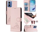 Custodia In Pelle Per Motorola Moto G34, Dolce Gatto Custodia Flip Con Funzione Stand E Portafoglio Rosa