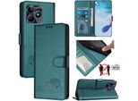 Custodia In Pelle Per Realme Note 50 / C51 / C53 / Narzo N53, Dolce Gatto Custodia Flip Con Funzione Stand E Portafoglio Verde