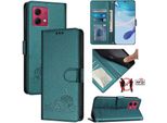 Custodia In Pelle Per Motorola Moto G84, Dolce Gatto Custodia Flip Con Funzione Stand E Portafoglio Verde