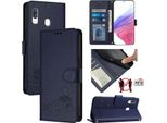 Custodia In Pelle Per Samsung Galaxy A40, Dolce Gatto Custodia Flip Con Funzione Stand E Portafoglio Blu