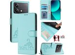 Custodia In Pelle Per Xiaomi Poco X6 Neo, Dolce Gatto Flip Case Con Funzione Stand E Portafoglio Verde Chiaro