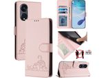 Custodia In Pelle Per Oppo A1 Pro/Reno8 T 5G, Dolce Gatto Custodia Flip Con Funzione Stand E Portafoglio Rosa