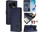 Custodia In Pelle Per Oppo Find X6, Dolce Gatto Custodia Flip Con Funzione Stand E Portafoglio Blu