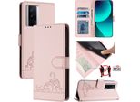 Custodia In Pelle Per Xiaomi Poco F5 Pro/Redmi K60/K60 Pro, Dolce Gatto Custodia Flip Con Funzione Stand E Portafoglio Rosa