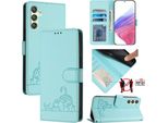 Custodia In Pelle Per Samsung Galaxy A24 4G, Dolce Gatto Custodia Flip Con Funzione Stand E Portafoglio Verde Chiaro