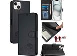Custodia In Pelle Per Iphone 14 Plus, Dolce Gatto Custodia Flip Con Funzione Stand E Portafoglio Nero