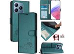 Custodia In Pelle Per Realme C63/Realme C61, Dolce Gatto Custodia Flip Con Funzione Stand E Portafoglio Verde