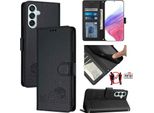 Custodia In Pelle Per Samsung Galaxy M15 5G/F15 5G, Dolce Gatto Custodia Flip Con Funzione Stand E Portafoglio Nero